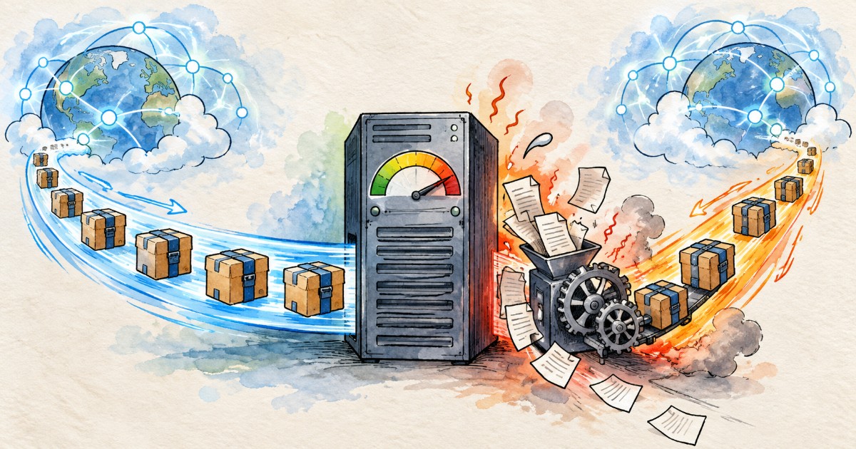 Test komprese dat GZIP a Brotli - proč statická komprese šetří výkon serveru víc než dynamická obrázek 1 Server rozesílající data dvěma proudy, jeden klidný a druhý přetížený horkem